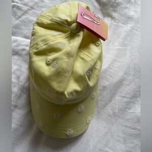 NWT Stoney clover lane yellow hat with white embroidered smiley faces
